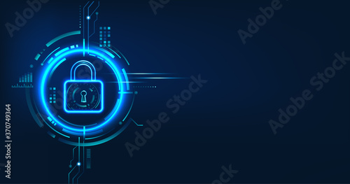Data security concept design for personal privacy, data protection, and cyber security. Padlock with Keyhole icon on blue background. photo