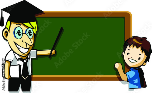 Teacher teaching students and blackboard