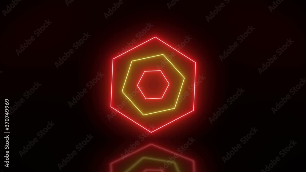 Video animation of glowing hexagons in red and yellow on reflecting floor - abstract background - seamless loop - laser show Video animation of glowing hexagons in red and yellow on reflecting floor - abstract background - seamless loop - laser show