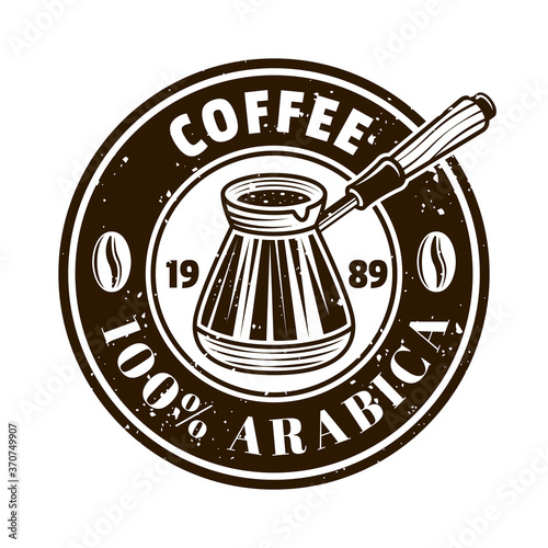 Coffee shop vector round emblem with turkish cezve