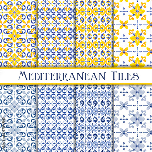Beautiful painted mediterranean traditional tiles arabesque