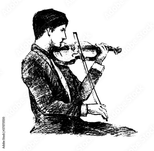 Sketch of the Classical musician plays instrument hand draw 