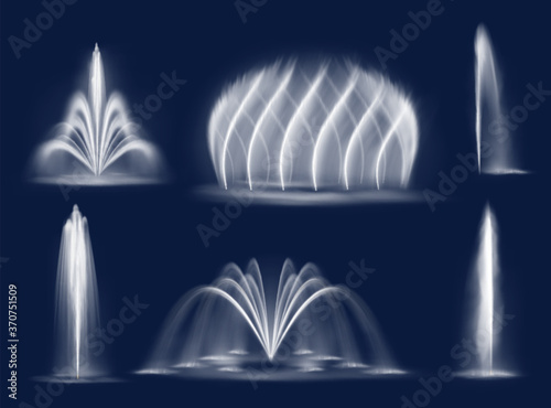 Photographie Fountain water jets isolated vector cascades and single splashing streams