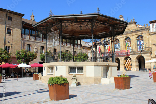 Main square of Haro of with a music kiosk, village in La Rioja (Spain)