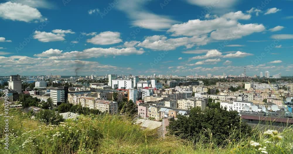 Cinema 4K Timelapse View of historic Podil neighborhood of Kyiv city, capital of Ukraine. Black smoke over the city from fire in building Cinema 4K Timelapse View of historic Podil neighborhood of Kyiv city, capital of Ukraine. Black smoke over the city from fire in building