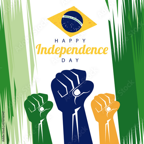 brazil happy independece day celebration with flag and hands fists painted