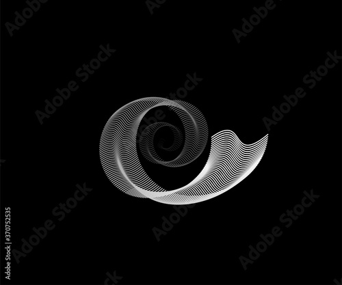 Spiral line pattern vector background. Light white round technology digital design isolated on black backdrop. Circular sound wave concept