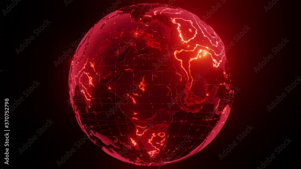 Spinning wireframe Earth post global disaster. End of the World spinning lava Earth. 3D rendered animation in loop. Spinning wireframe Earth post global disaster. End of the World spinning lava Earth. 3D rendered animation in loop.