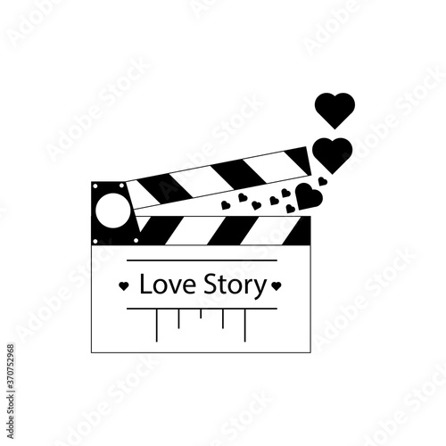 Love story inscription on clapperboard sign and hearts eps ten