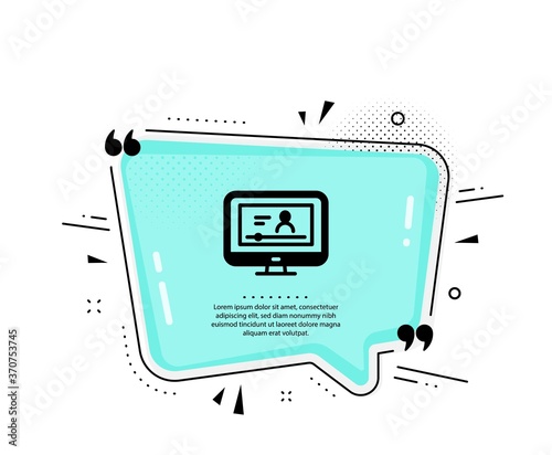 Online Video Education icon. Quote speech bubble. Computer with Online lecture sign. Web player symbol. Quotation marks. Classic online video icon. Vector