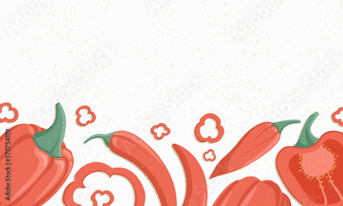 Autumn bell peppers border vector cartoon illustration. Chili peppers horizontal banner.