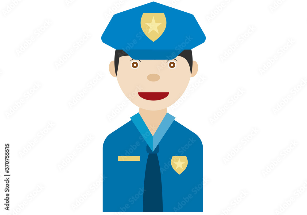 Policía con uniforme azul en fondo blanco.