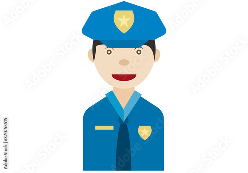 Policía con uniforme azul en fondo blanco.