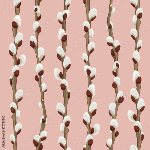Vector Seamless Pattern Pussy Willow on pink
