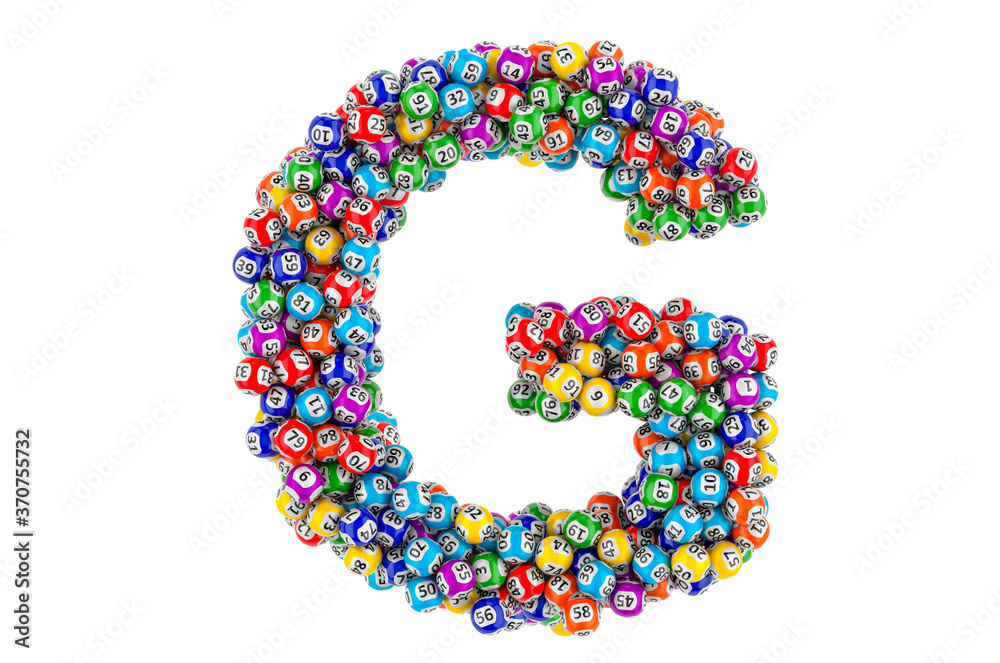 Letter G, from lottery balls. 3D rendering Letter G, from lottery balls. 3D rendering