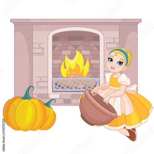 Cute little Cinderella with fireplace