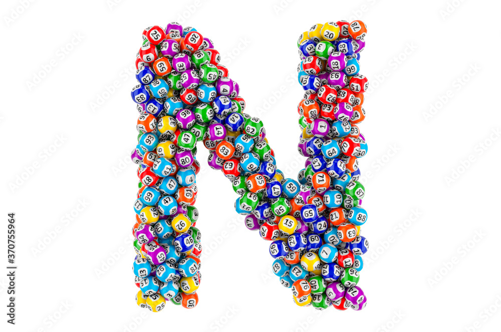 Letter N, from lottery balls. 3D rendering