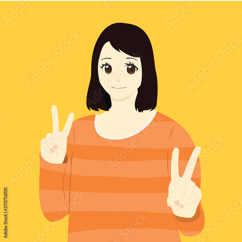 beautiful woman posing peace sign