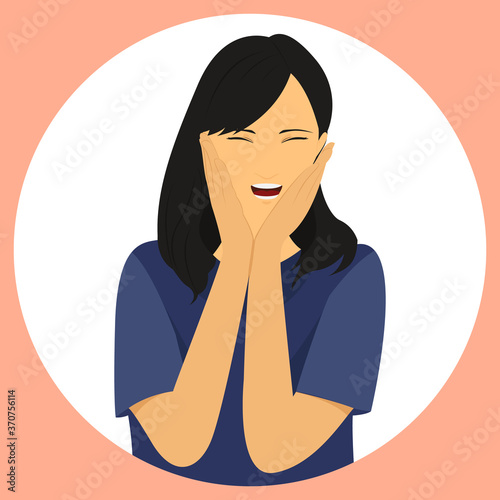 the woman showed an expression of embarrassment, was cheerful, joy.