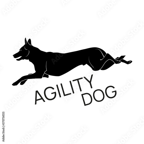 Flat vector silhouette of jumping dog for agility club logo design.