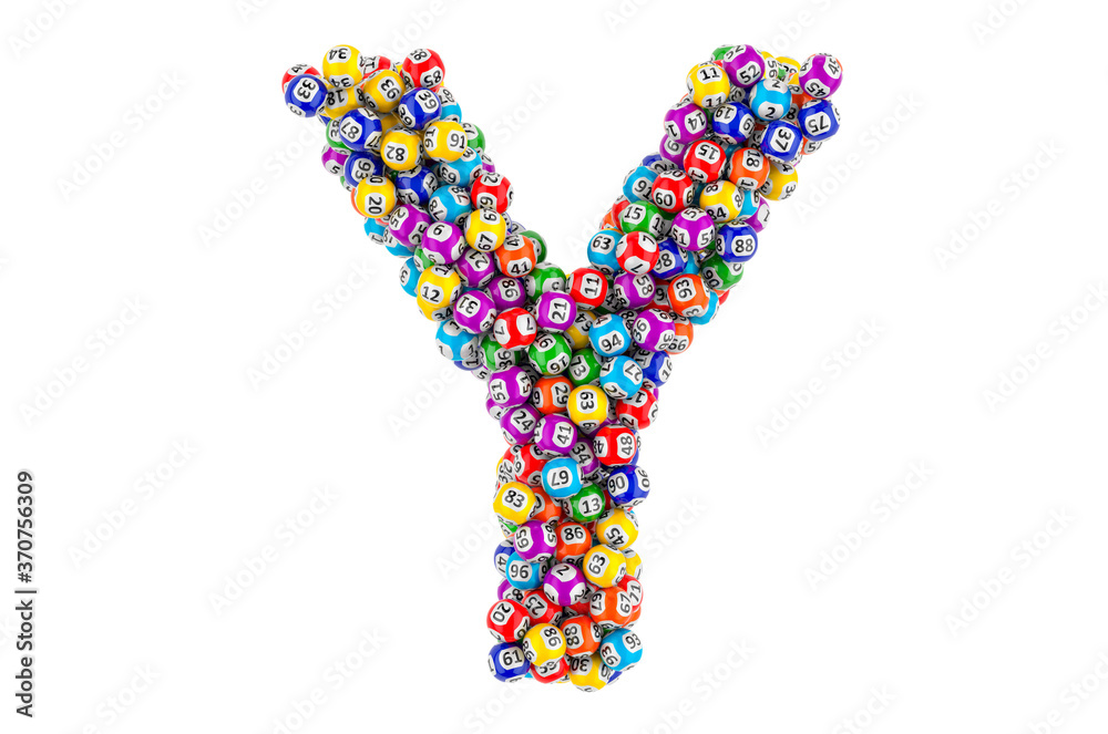 Letter Y, from lottery balls. 3D rendering