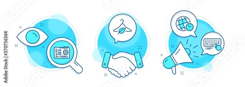 Time zone, Computer keyboard and Slow fashion line icons set. Handshake deal, research and promotion complex icons. Motherboard sign. World clock, Pc device, Eco tested. Computer component. Vector