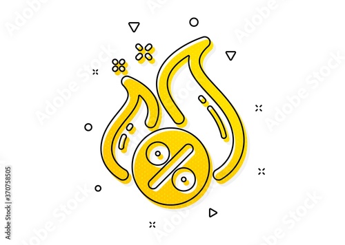 Hot discount sign. Loan percent icon. Credit percentage symbol. Yellow circles pattern. Classic hot loan icon. Geometric elements. Vector