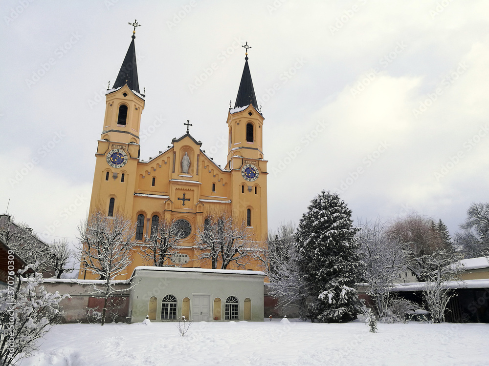 Italy, Trentino Alto Adige, Bolzano, Brunico, view of the Parish church of Santa Maria Assunta