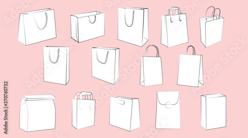 Vector Isolated Black and White Set of Shopping bags and Paper Bags