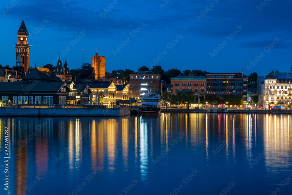 Cityscape Helsingborg in Sweden at night. 