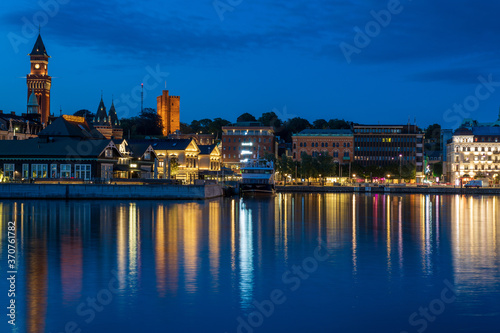 Cityscape Helsingborg in Sweden at night. 
