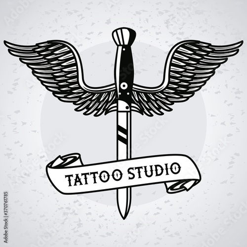dagger with wings fying tattoo studio graphic