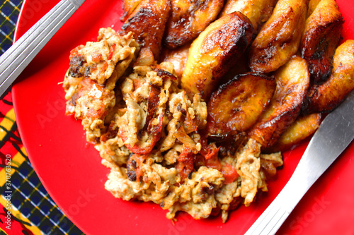 Bilde på lerret A meal of fried ripe plantain and scrambled eggs