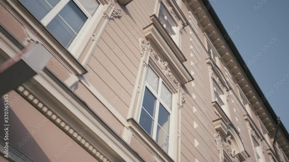 Old baroque building facade low angle view 4K Old baroque building facade low angle view 4K