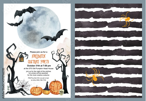 Watercolor vector invitation to a Halloween party.