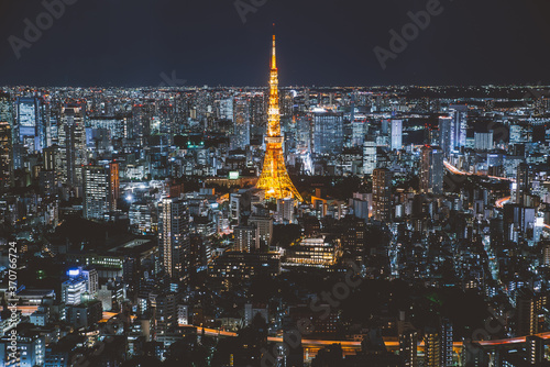Photography Tokyo skyline and buildings from above, view of the Tokyo tower