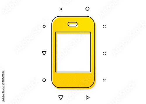 Cellphone or Phone sign. Smartphone icon. Ð¡ommunication Mobile device symbol. Yellow circles pattern. Classic smartphone icon. Geometric elements. Vector