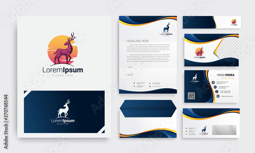 Corporate identity branding template. Abstract vector stationery design with Moon deer logo