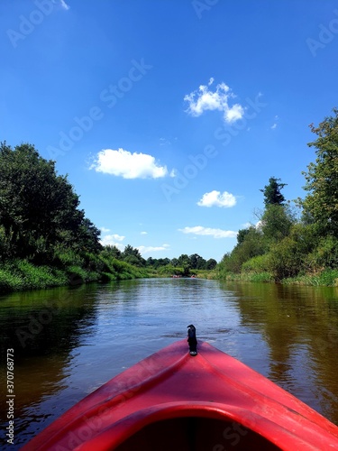 canoeing on the lake on a sunny summer day