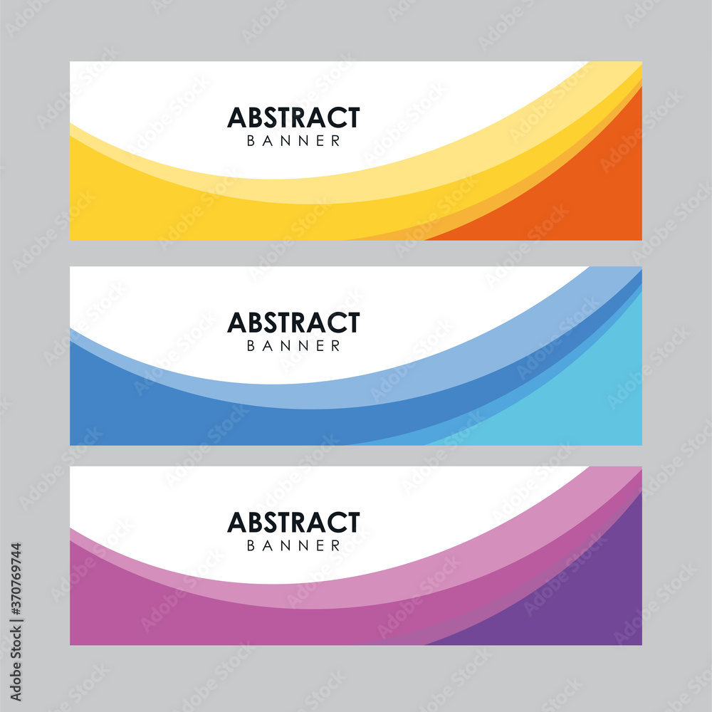 Set of Abstract Colorful Stylish Banner Design Template Vector, Professional Modern Graphic Banner Element with Orange, Blue and Purple Curvy Background