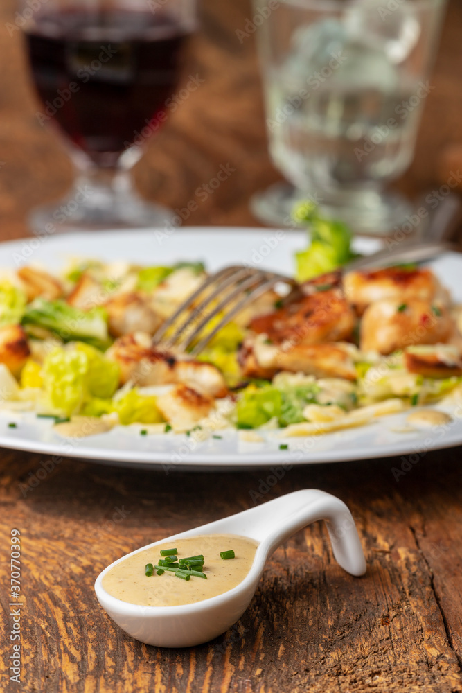 overview of a cesar salad on a plate