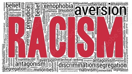 Racism word cloud isolated on a white background.