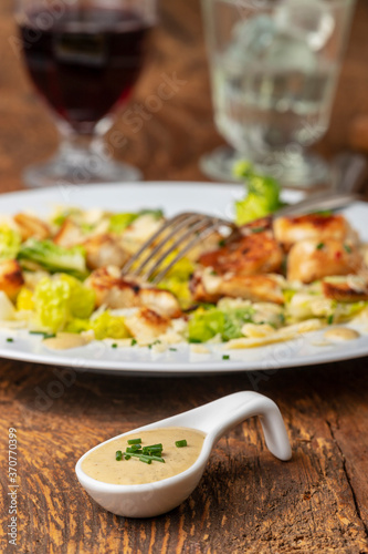 overview of a cesar salad on a plate