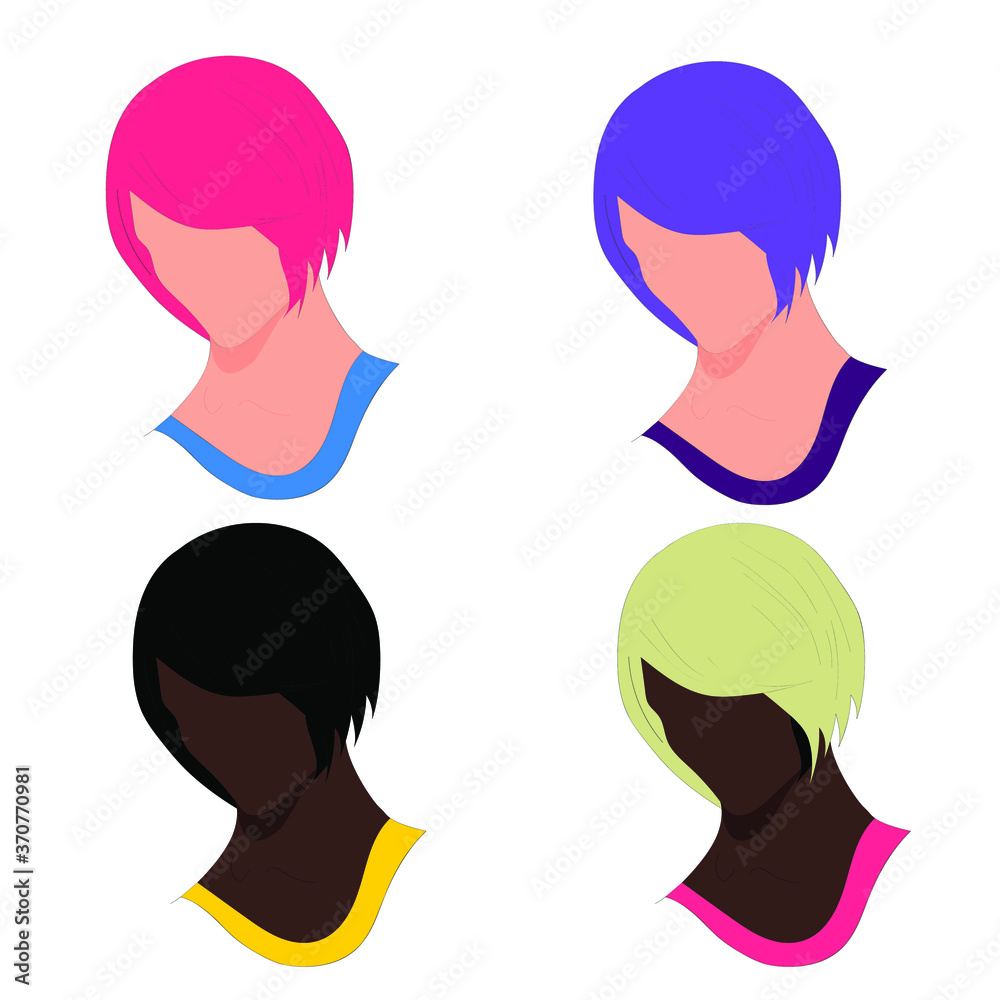 Various female faces. Women icons with different colored hair and skin. Set of various isolated girls heads in flat style Various female faces. Women icons with different colored hair and skin. Set of various isolated girls heads in flat style
