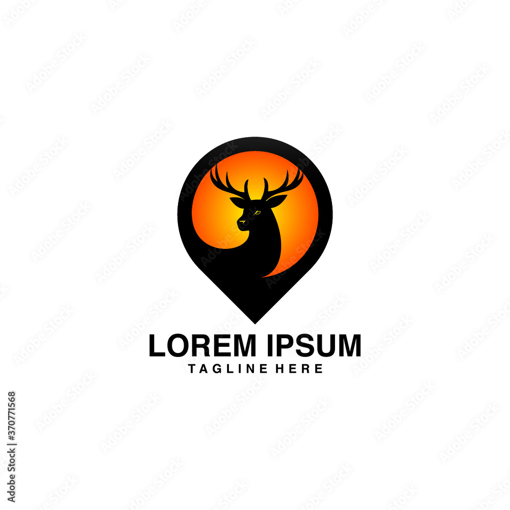 Reindeer Sun Background With Pin Map Logo Vector Icon Illustration Reindeer Sun Background With Pin Map Logo Vector Icon Illustration