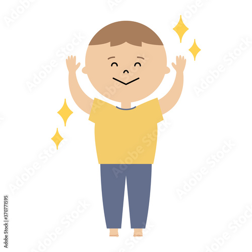 着替えができて喜んでいる男の子のイラスト