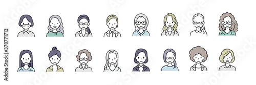 女性の顔アイコン・線画カラー_スーツ専門家