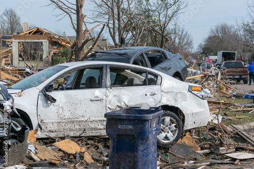 tornado damage in a suburban neighborhood