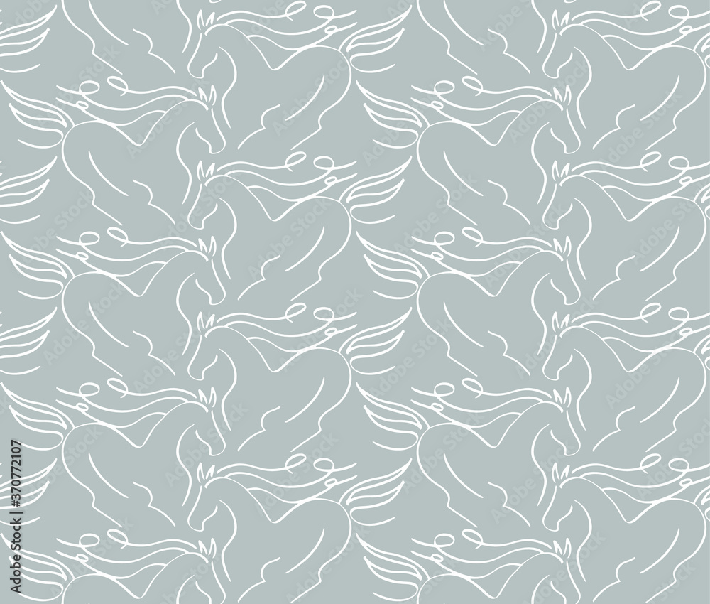 Obraz premium Abstract Horses Outline Drawing Seamless Vector Pattern Isolated Background