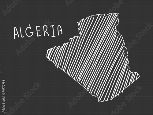Obraz na plátně Algeria map freehand sketch on black background.